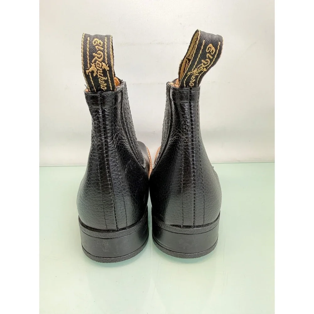 El‎ Ranchero Square Toe Chelsea Ankle Boots Black Leather Western Cowboy Sz 7